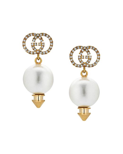 interlocking g earrings with pearl
