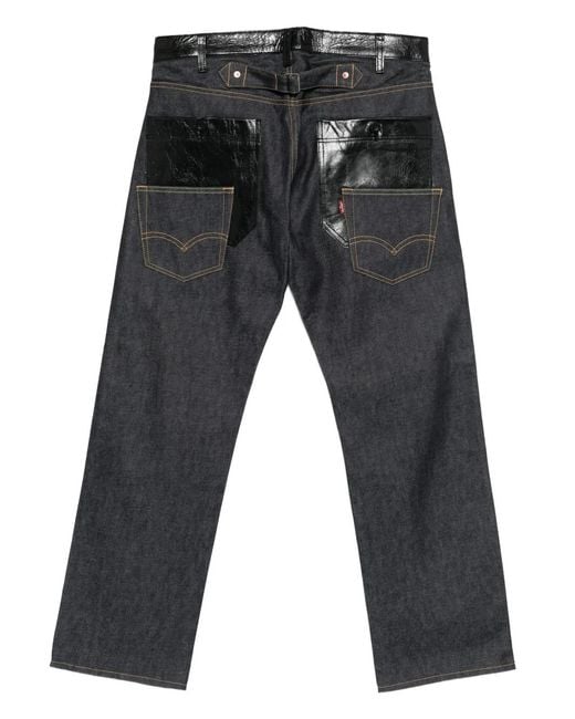 Junya Watanabe Gray Leather-Patch Jeans for men