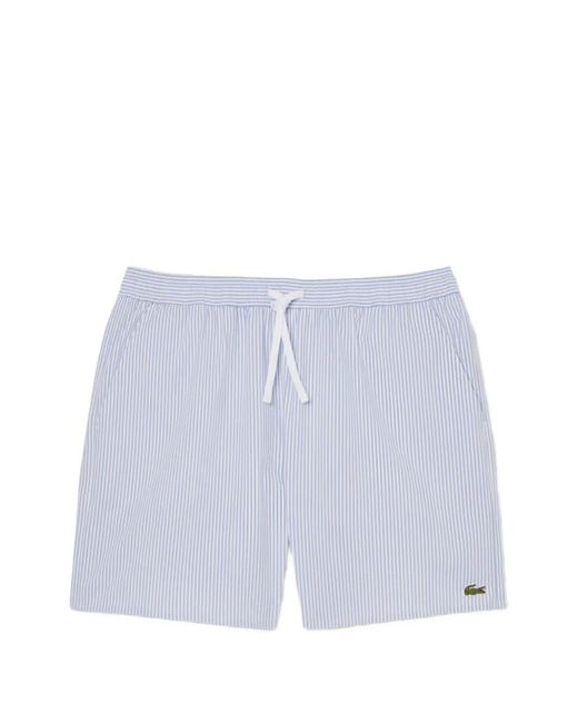 Lacoste White Striped Drawstring Swim Shorts for men