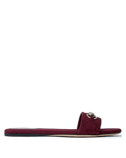 Gucci Red Horsebit Logo Slides