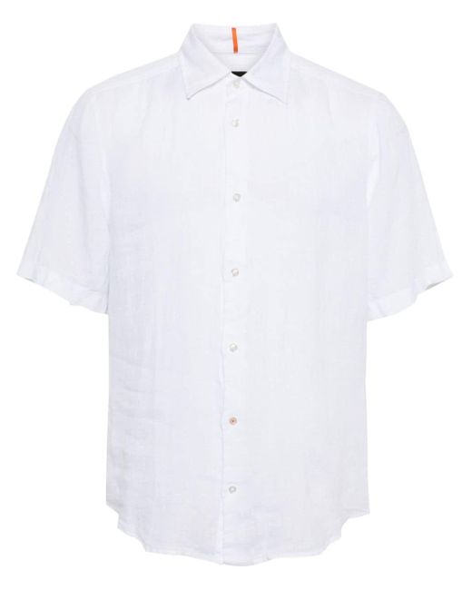 Chemise en lin à manches courtes Boss pour homme en coloris White