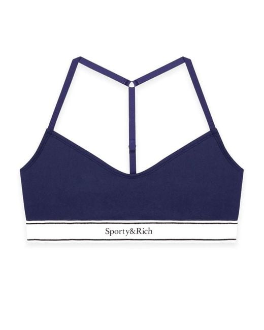 Sporty & Rich Blue Serif-Logo Sports Bralette