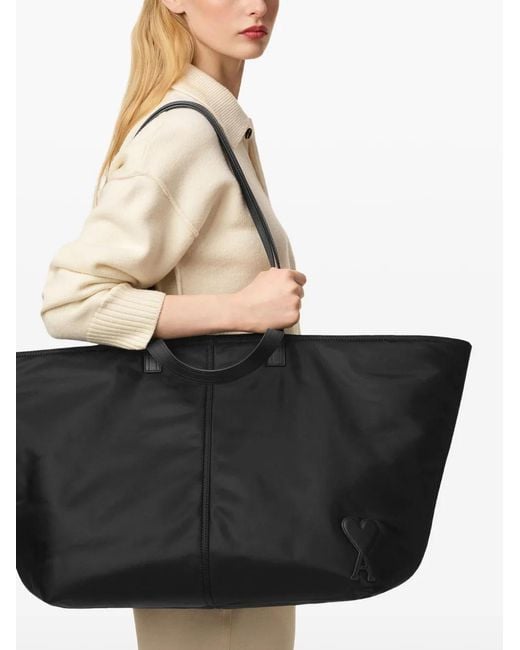 AMI Black Marcel Canvas Tote Bag