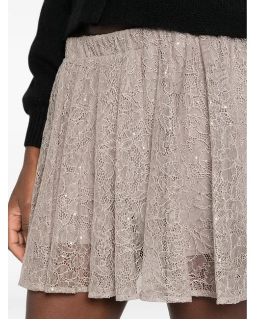 Twinset Gray Sequin-Embellished Lace-Overlay Skirt