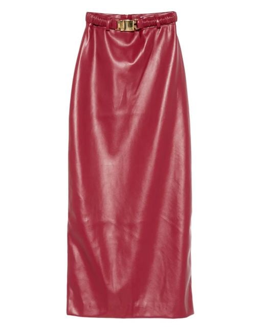 ROWEN ROSE Red Belted Midi Skirt