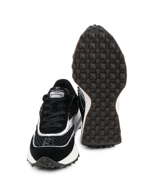 Karl Lagerfeld Black Embellished Panelled Sneakers