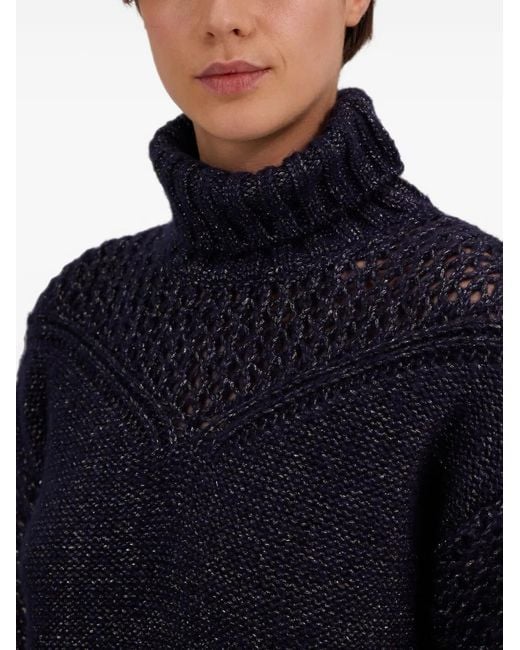 Herno Blue Rollkragenpullover Mit Lochstrick