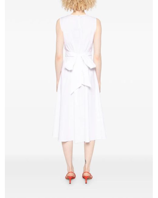 Twinset White Robe Mi-Longue Ceinturée À Col V