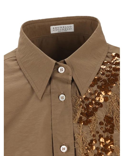 Brunello Cucinelli Brown Sequin-Embellished Shirt