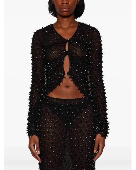 Christopher Esber Black Shibori Crystal-Embellished Open-Twist Top