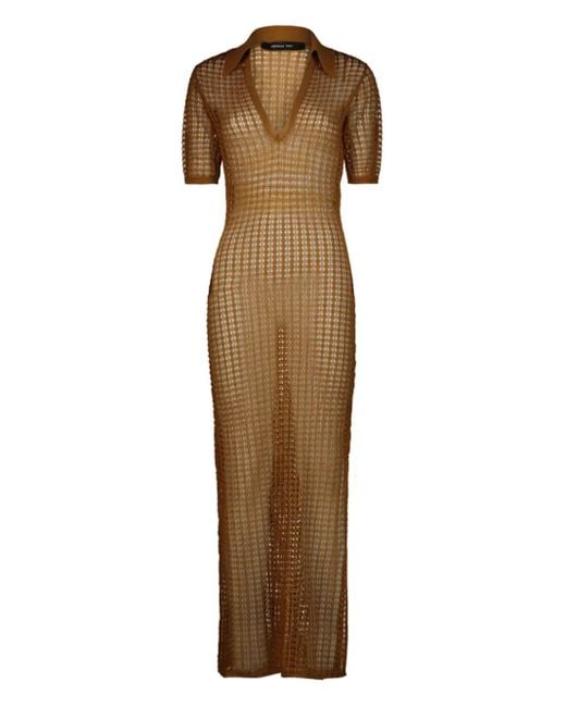 FEDERICA TOSI Natural Polo-Neck Open-Knit Dress