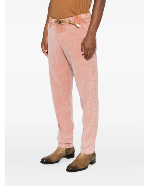 White Sand Red Washed-Out Corduroy Drawstring Trousers for men
