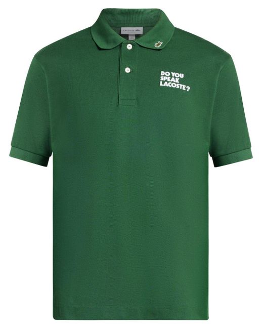 Lacoste Green Slogan-embroidered Polo Shirt for men