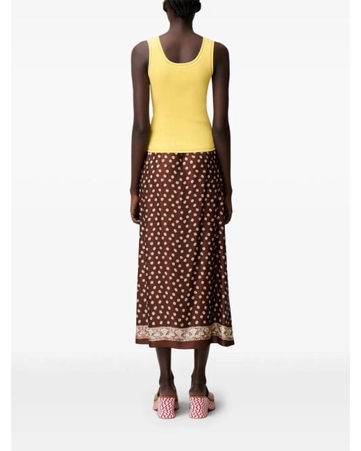 Claudie Pierlot Yellow Ribbed-Knit Logo-Patch Tank Top