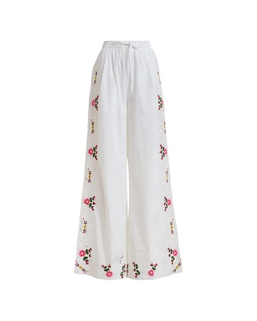 Essentiel Antwerp White Floral-Embroidered Cut-Out Trousers