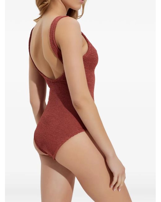 Hunza G Red Celine Crinkled-Effect Swimsuit