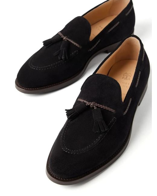 メンズ Brunello Cucinelli スエード ローファー Black