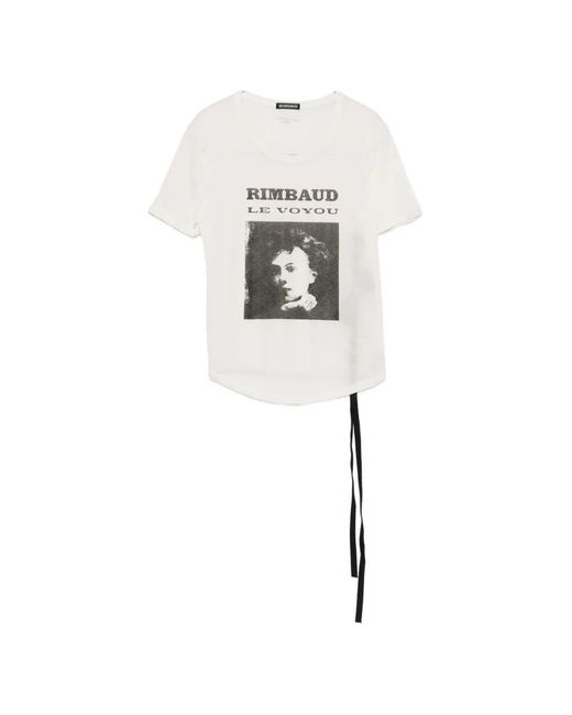 Ann Demeulemeester White Graphic-Print Tie-Detail T-Shirt
