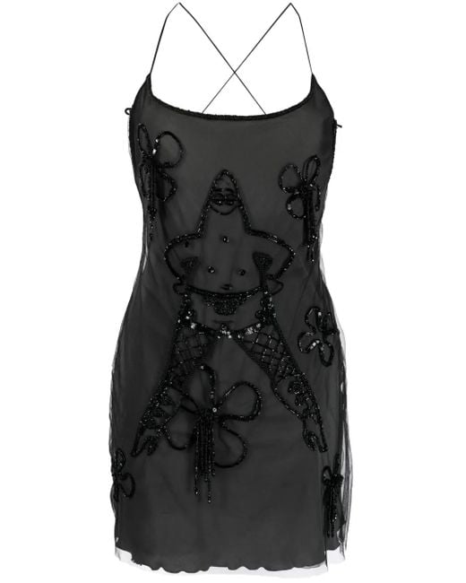 Gcds Black Patrick-Embellished Tulle Mini Dress