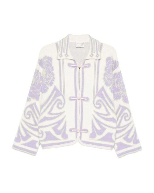 Forte_forte White Peonia My Love Toggle-Fastening Cardigan