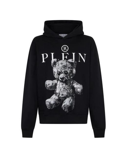 Philipp Plein Black Jersey Hoodie Teddy Dollar Stones for men