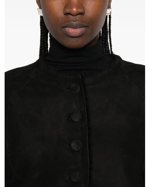 Nour Hammour Black Willow Buttoned Leather Jacket