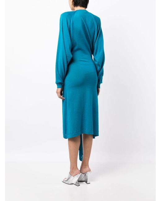 The Attico Blue Atwell Wool Midi Wrap Dress