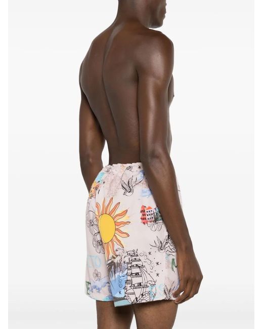 Amir Slama Blue Graphic-Print Silk Shorts for men