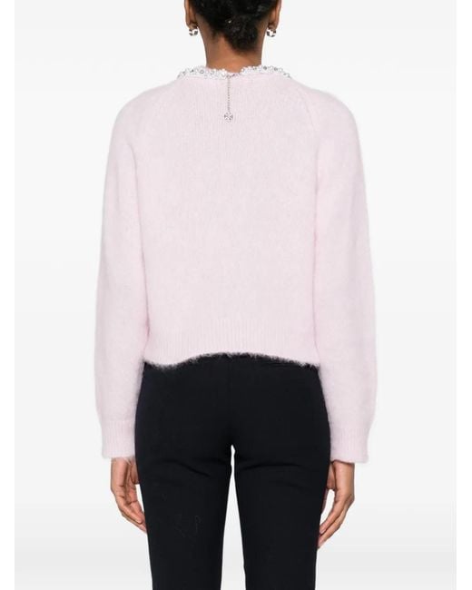 Maje Pink Beaded-Collar Round-Neck Sweater