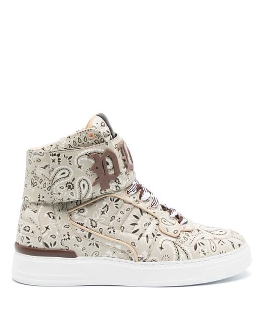 Philipp Plein Natural Paisley-Print Hi-Top Sneakers
