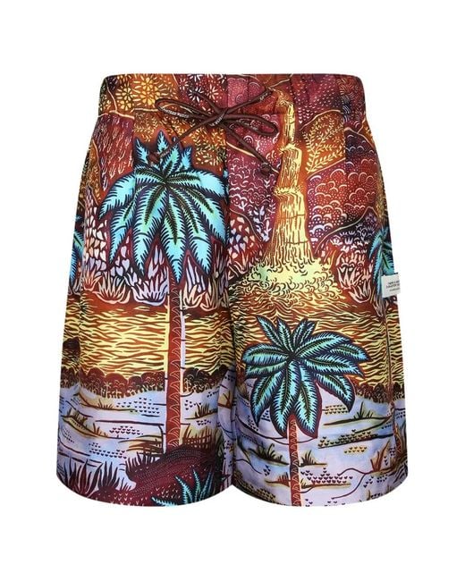 Atelier Vlisco Red Palm-Tree Print Drawstring Deck Shorts for men