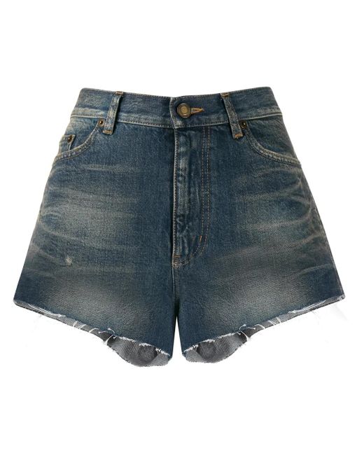Saint Laurent Blue High-Waisted Denim Shorts