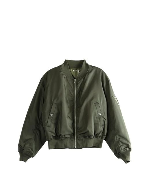 Auralee Green Zip Pocket Bomber Jacket