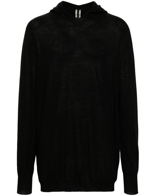 Rick Owens Black Fine-Knit Hooded Jumper for men