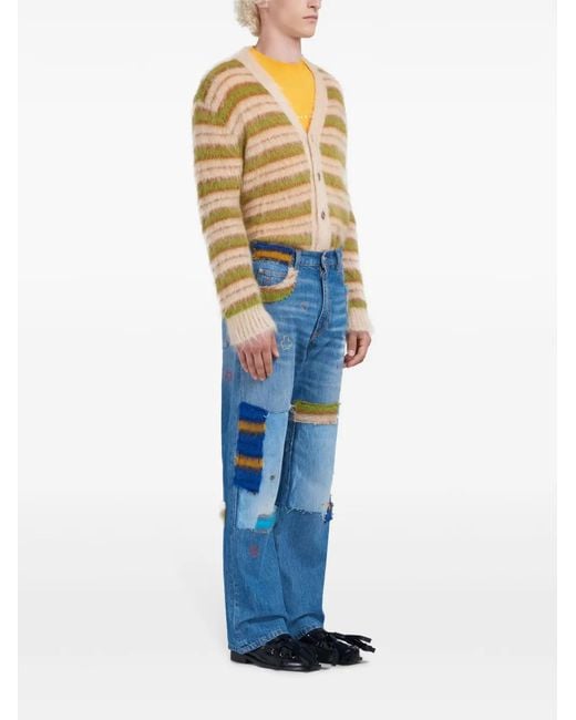 Marni Blue Patchwork Straight-Leg Jeans for men