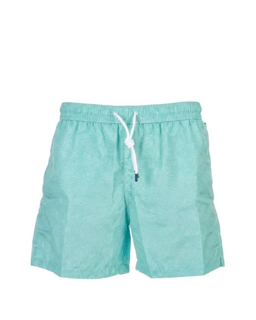 Fedeli Blue Micro-Dot Print Swim Shorts for men