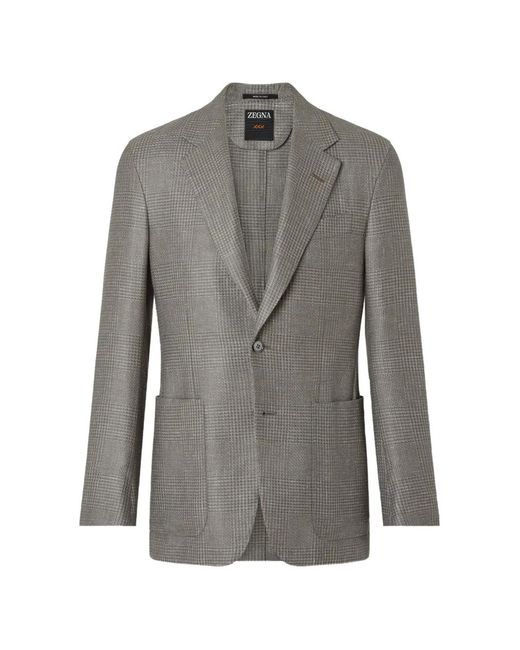 Zegna Gray Patterned Notched Jacket for men