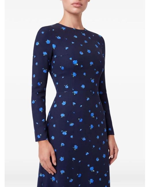POST MERIDIEM Blue Floral-Print Long-Sleeve Midi Dress