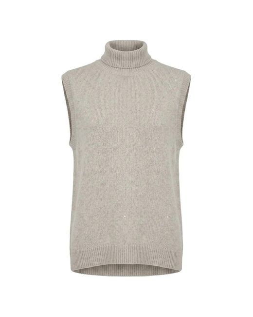 Brunello Cucinelli Gray Sequin-Embellished Roll-Neck Vest