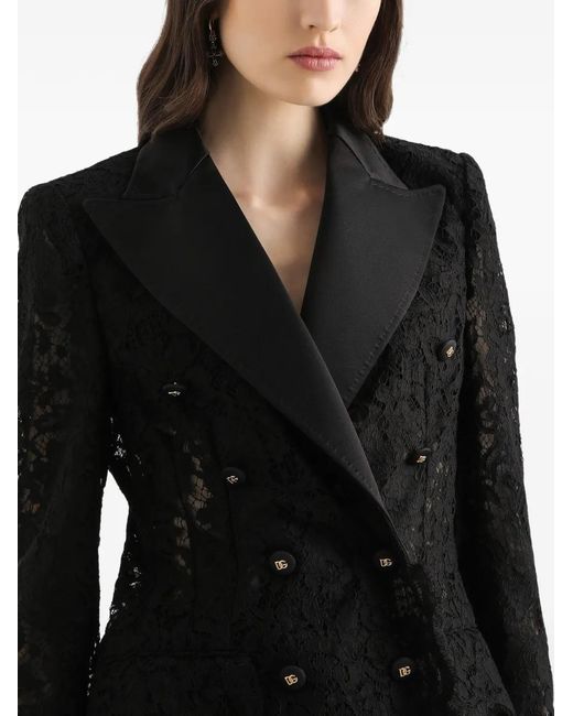 Dolce & Gabbana Black Double-Breasted Lace Blazer