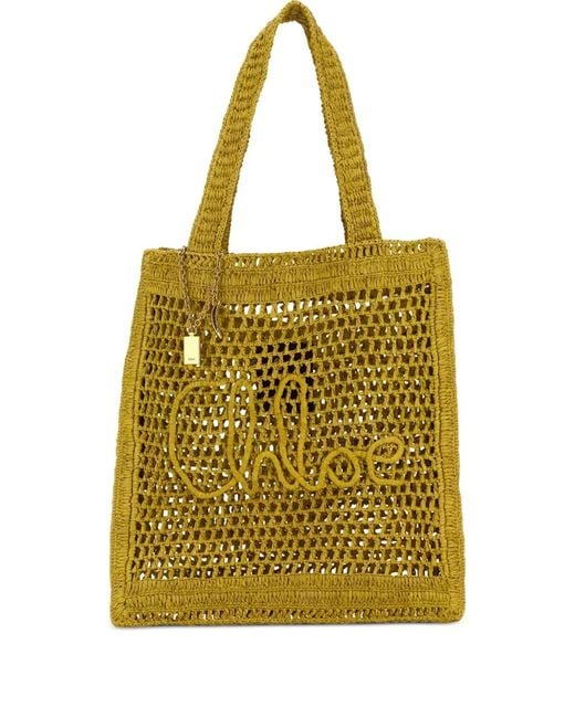 Chloé Yellow Estate Banana Raffia Crochet Beach Bag