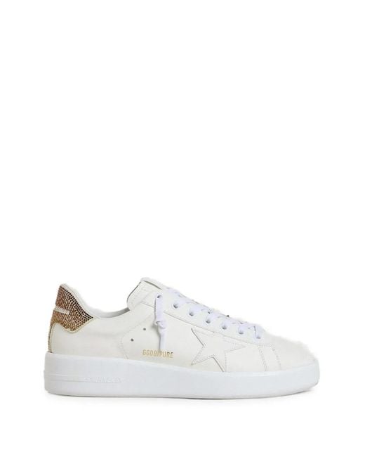 Golden Goose Deluxe Brand White Purestar Crystal-Embellished Leather Sneakers