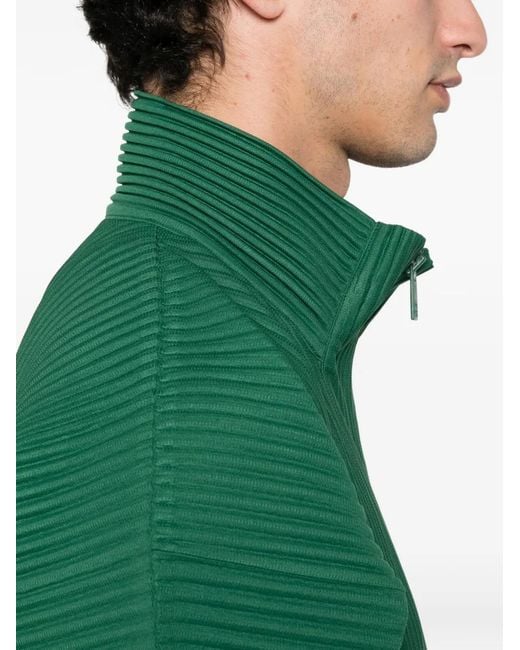 Homme Plissé Issey Miyake Green Pleated Zip-Up Coat for men