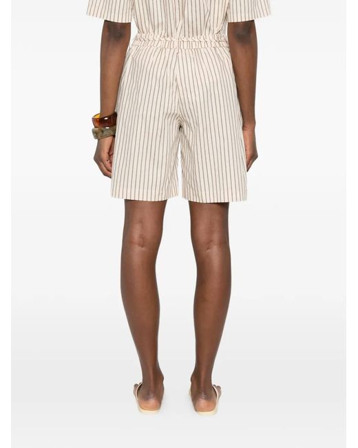 Yerse Natural Striped Drawstring-Fastening Shorts