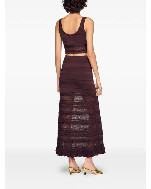 Sandro Brown Pointelle Knit Crop Top