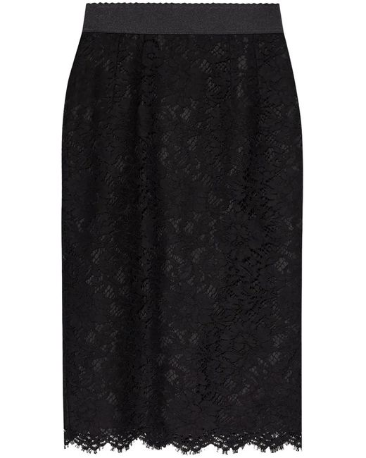 Dolce & Gabbana Black Lace-Panel Midi Skirt