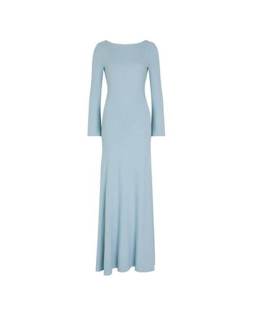 Reformation Blue Florence Long-Sleeve Boat-Neck Maxi Dress