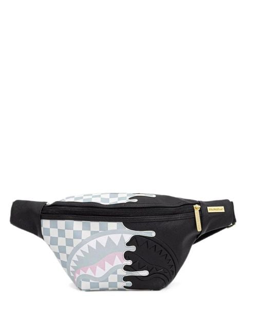 Sprayground Black Checkered Shark-Motif Belt Bag