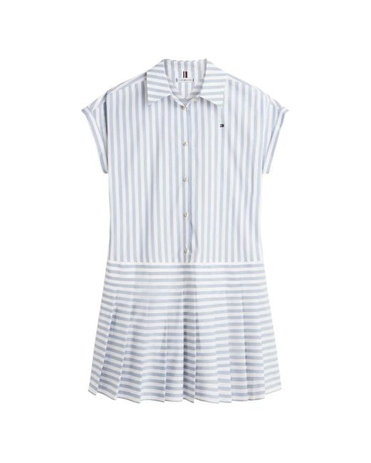 Tommy Hilfiger White Striped Pleated Dress