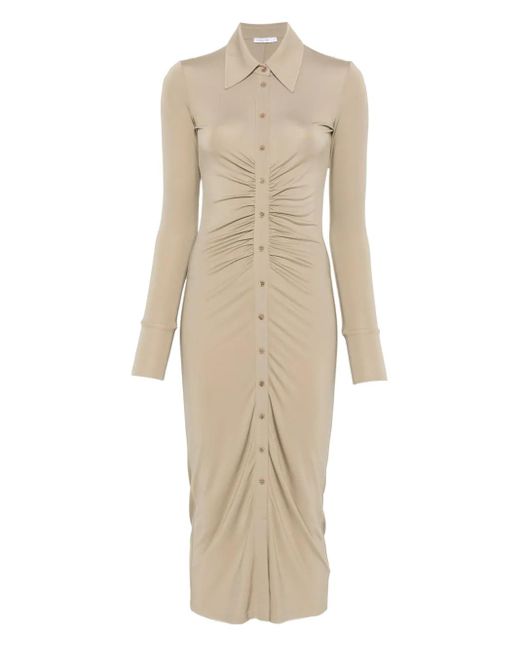 Patrizia Pepe Natural Button-Front Draped Midi Dress